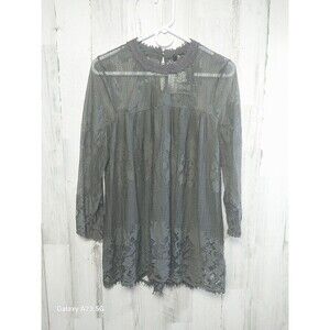 Miss Chievous Gray Lace Lined Blouse Top Sz XL Victorian Whimsigoth